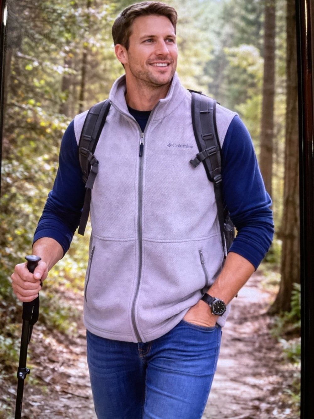 Columbia Light Gray Fleece Vest with Stand Collar Mens’size XL, could be Unisex.